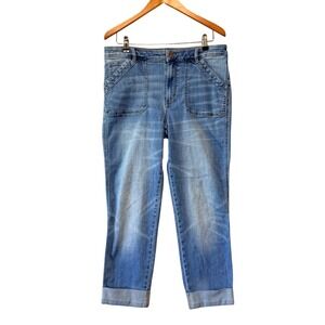 J. Jill High Rise Straight Leg Cuffed Denim Capri Jeans w/Patch Pockets Size 12